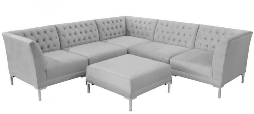 Hoekbank Hocker Grijs xxl Groot Textiel Stof Chesterfield Bankstel Meubels