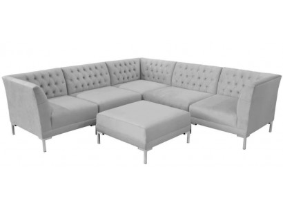Hoekbank Hocker Grijs xxl Groot Textiel Stof Chesterfield Bankstel Meubels