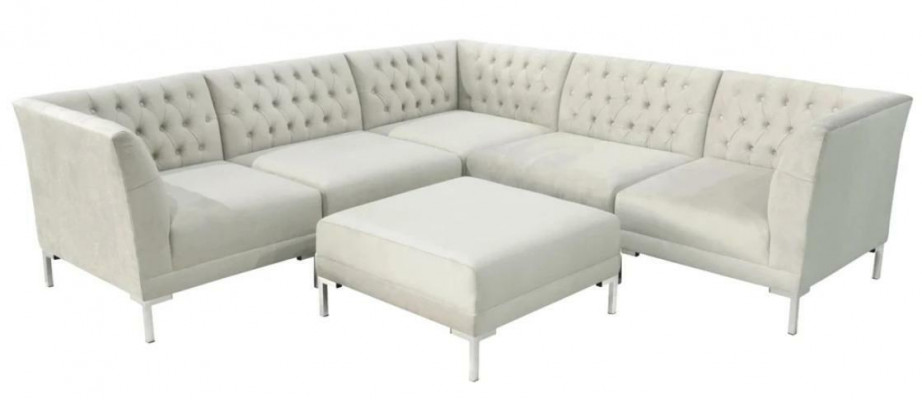 Hoekbank Hocker Grijs xxl Groot Textiel Stof Chesterfield Bankstel Meubels