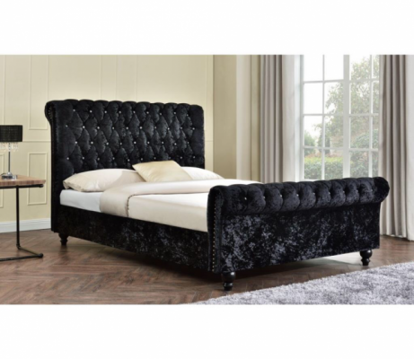 Zwart bed Chesterfield gestoffeerde bedden slaapkamer XXL Big 140x200