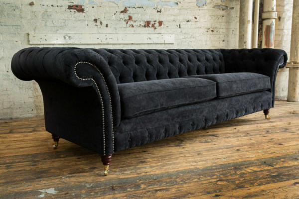 Hoogwaardige Chesterfield bank gestoffeerde vierzits textiel bank XXL stof.
