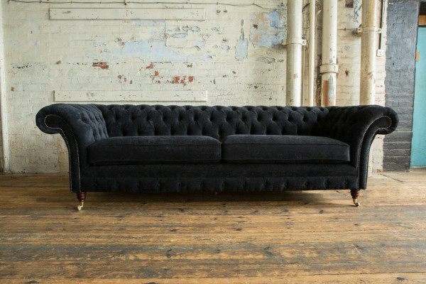 Hoogwaardige Chesterfield bank gestoffeerde vierzits textiel bank XXL stof.