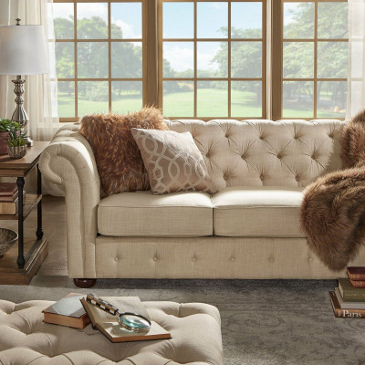 Landhuis stijl meubelen - Chesterfield bankstel 3+2 set stof