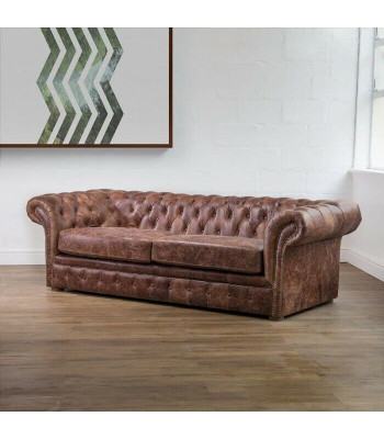 Braun Chesterfield 3-zits Klassieke Luxe Barok Bankstel Stof Leder Bank Stijl