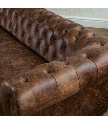 Braun Chesterfield 3-zits Klassieke Luxe Barok Bankstel Stof Leder Bank Stijl