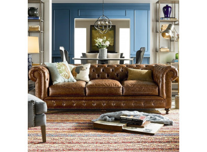 Ontwerper Chesterfield bruine driezitter luxe 3-zitsbank