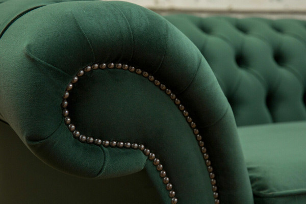 Groene Chesterfield textiel lederen bank bank bekleding grote zitkussen xxl 265cm nieuw