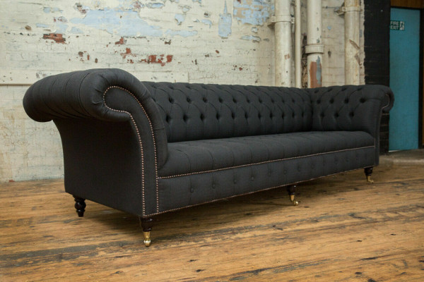 Zwarte Chesterfield Textiel Lederen Bank Bank Kussen Groot Zitkussen xxl 265cm