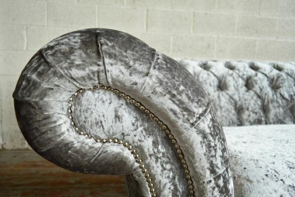 Zilveren Chesterfield textiel lederen bank bank gestoffeerde grote zitkussen nieuw 265cm