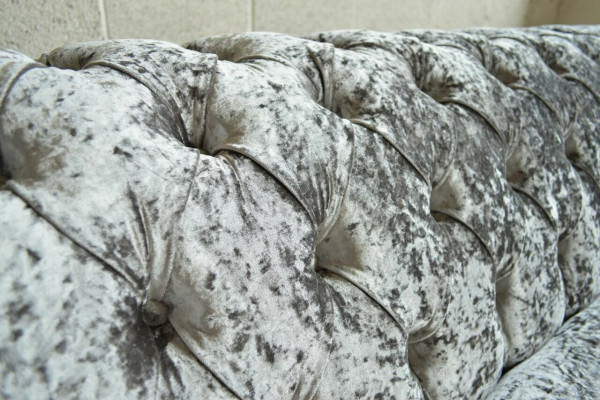 Zilveren Chesterfield textiel lederen bank bank gestoffeerde grote zitkussen nieuw 265cm