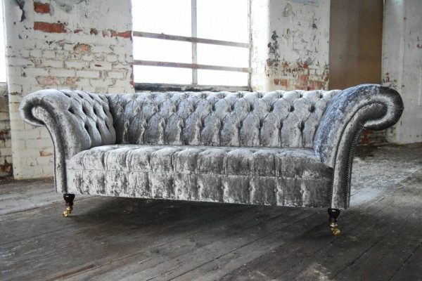 Driepersoons Zilveren Bank Bekleding Design Bank 3-zits Chesterfield Bank