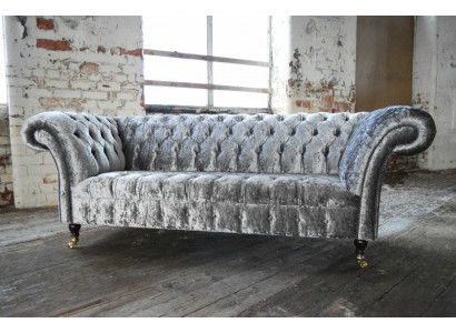 Driepersoons Zilveren Bank Bekleding Design Bank 3-zits Chesterfield Bank