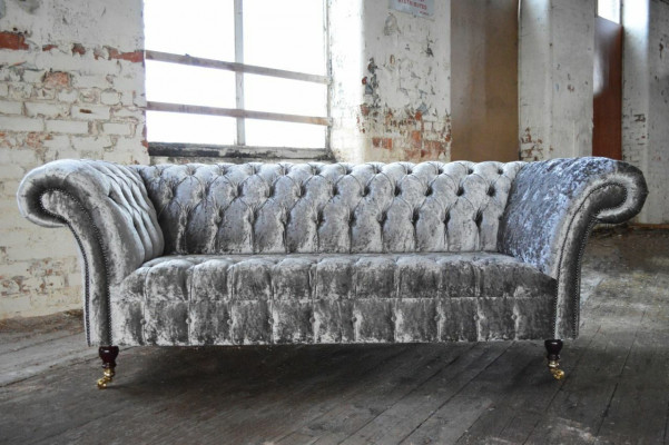 Driepersoons Zilveren Bank Bekleding Design Bank 3-zits Chesterfield Bank