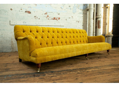 Klassieke Chesterfield bank 4-zitsbanken bankstellen leer geel ontwerp bekleding