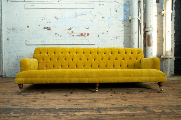Klassieke Chesterfield bank 4-zitsbanken bankstellen leer geel ontwerp bekleding