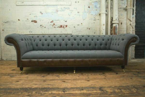 Ontwerp Chesterfield Sofa 4-zits Grijs Bank Kussen Leren Banken Woonkamer Nieuw