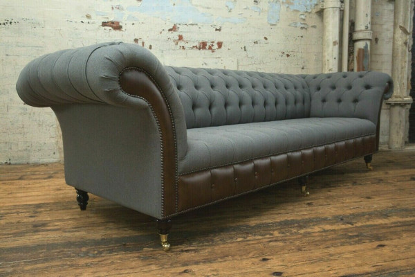Ontwerp Chesterfield Sofa 4-zits Grijs Bank Kussen Leren Banken Woonkamer Nieuw