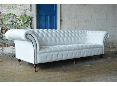 Klassieke Chesterfield bank 4-zitsbank Sofa Couch Fluweel Leder Design groot wit
