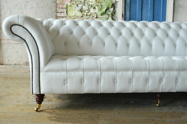 Klassieke Chesterfield bank 4-zitsbank Sofa Couch Fluweel Leder Design groot wit
