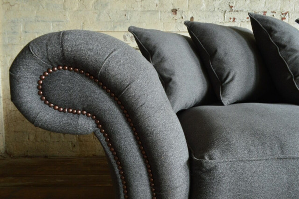 Klassieke Chesterfield bankstel 4-zitsbank Bank Velours Leder Design Grijs 265cm