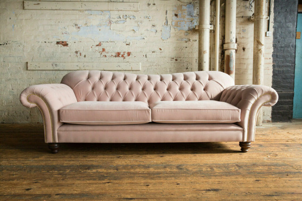 Klassieke Chesterfield bank 4-zits bank Sofa Velvet Leder Design Roze 240cm