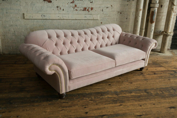 Klassieke Chesterfield bank 4-zits bank Sofa Velvet Leder Design Roze 240cm