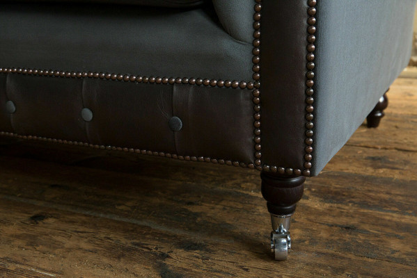 Klassieke Chesterfield bank 4-zitsbank bank Velours Lederen design Zwart Nieuw