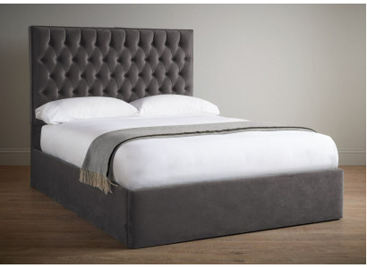 Chesterfield Grijs Luxe Fluweel Textiel Bed Dubbel Design 180x200cm Bedden Nieuw