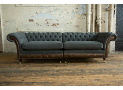 Chesterfield Bank Bank Beklede banken Banken Vierzitter Stof 265cm Zitkussen