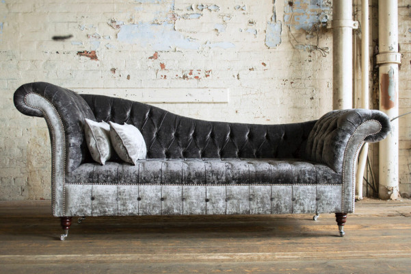 Grijze ontwerper 3-zits Chesterfield bank gestoffeerde bankstellen Ontwerp bank