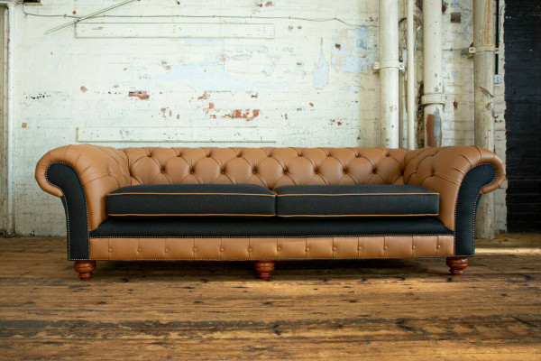 Bruine Chesterfield bank 4-zits bankstel Fluweel Leder design