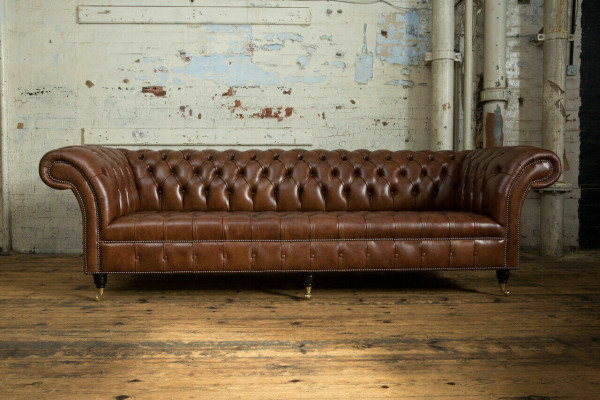 Chesterfield Bruin Bank Bank Bekleding 4-Zits Bankstel Bankstelbanken 265cm