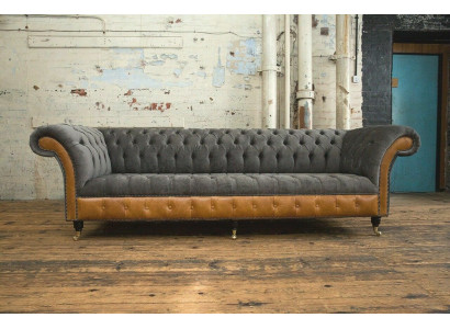 Grijsbruine Chesterfield bank ontwerper 4-zits luxe bankstellen