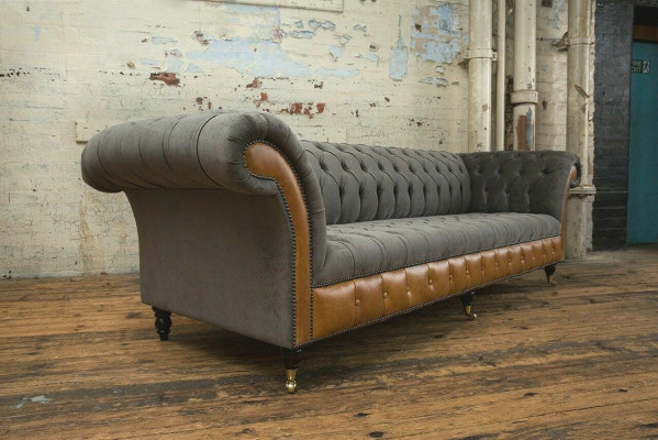 Grijsbruine Chesterfield bank ontwerper 4-zits luxe bankstellen