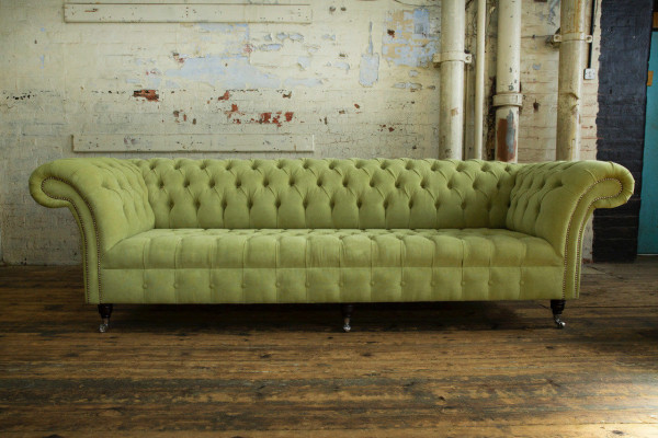 Klassieke Chesterfield bank 4-zits banken bankstellen Leer Groen Design Bekleding