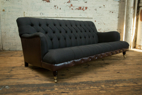 Klassieke Chesterfield bankstel 3-zits bank fluweel leder blauw ontwerp bekleding