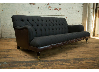 Klassieke Chesterfield bankstel 3-zits bank fluweel leder blauw ontwerp bekleding