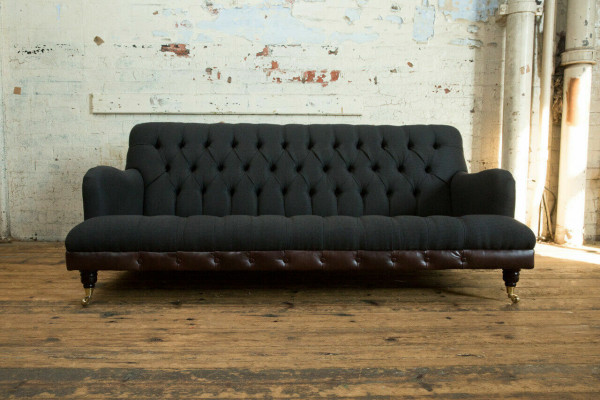 Klassieke Chesterfield bankstel 3-zits bank fluweel leder blauw ontwerp bekleding