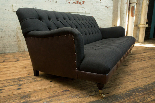 Klassieke Chesterfield bankstel 3-zits bank fluweel leder blauw ontwerp bekleding