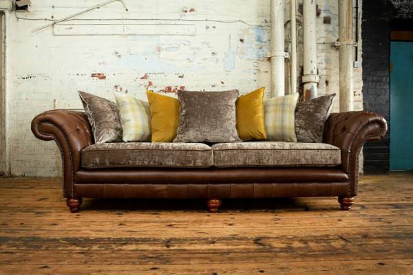 Klassieke Chesterfield bank 4-zits banken banken leer bruin design bekleding