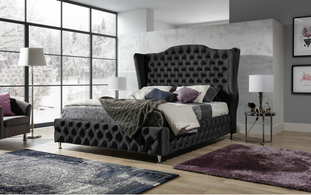 Zwart bed Chesterfield gestoffeerd tweepersoonsbed Luxe slaapkamer Design Bedden