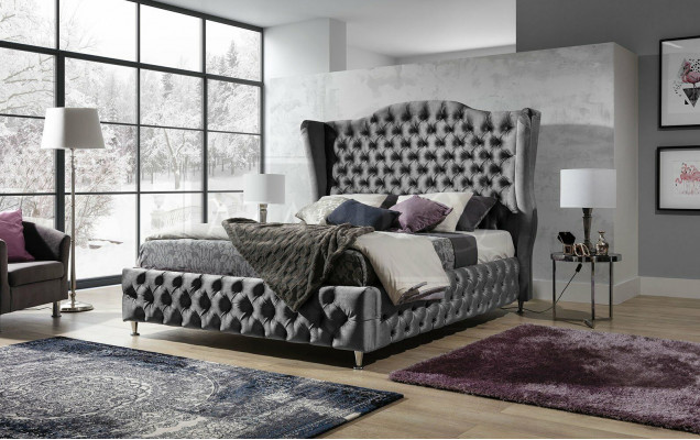 Zwart bed Chesterfield gestoffeerd tweepersoonsbed Luxe slaapkamer Design Bedden
