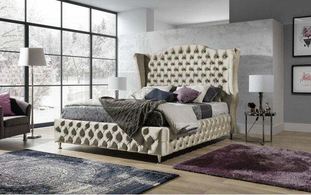 Zwart bed Chesterfield gestoffeerd tweepersoonsbed Luxe slaapkamer Design Bedden