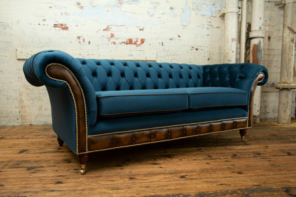 Blauwe Chesterfield stoffen bank banken bank bank bank bank stoffen zitten banken bekleding textiel nieuw.