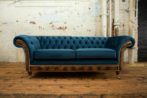 Blauwe Chesterfield stoffen bank banken bank bank bank bank stoffen zitten banken bekleding textiel nieuw.