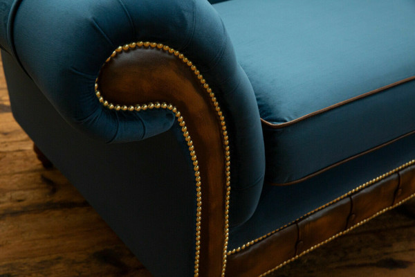 Blauwe Chesterfield stoffen bank banken bank bank bank bank stoffen zitten banken bekleding textiel nieuw.