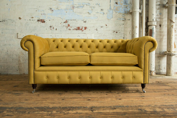 Gele Chesterfield tweezits designer woonkamer 2-zits bank.