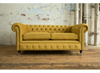 Gele Chesterfield tweezits designer woonkamer 2-zits bank.