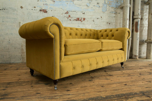 Gele Chesterfield tweezits designer woonkamer 2-zits bank.