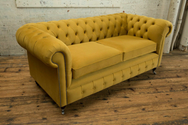 Gele Chesterfield tweezits designer woonkamer 2-zits bank.
